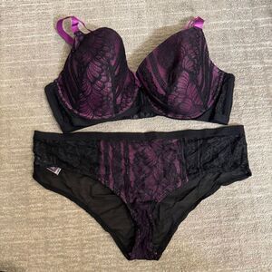 Adore Me Sexy Purple Black Lace Lingerie Set 40G  2X